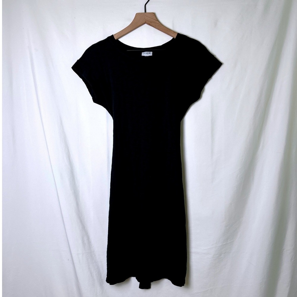 J.Crew Women Cotton Slub Tie Waist Cap Sleeve T-Shirt Dress Size XS Black Casual